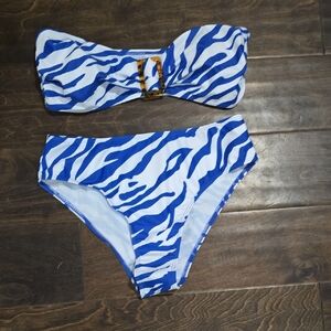 SHEIN Blue and White Zebra Print Bikini